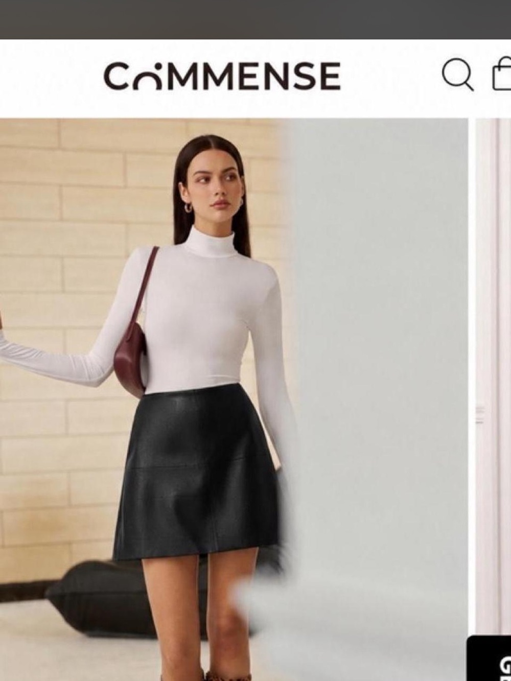 Commense Black Leather Mini Skirt